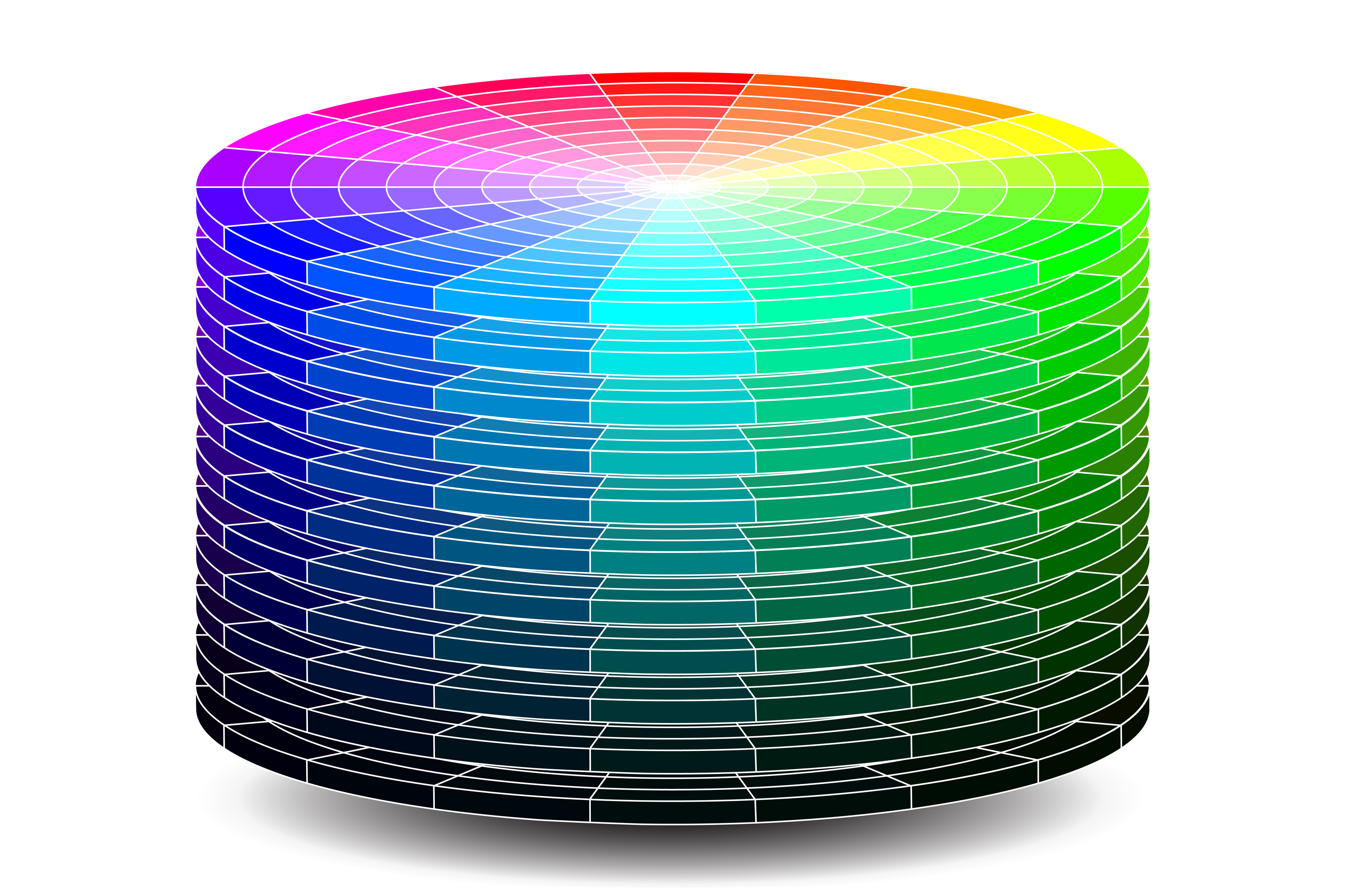 RGB - HSB Colour model - Disks showing Hue, Saturation and Brightness